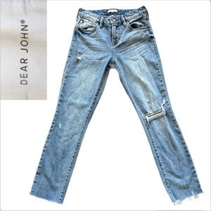 Dear John Blair High-Rise Distressed Raw Hem  Medium Wash Jeans Size 25
